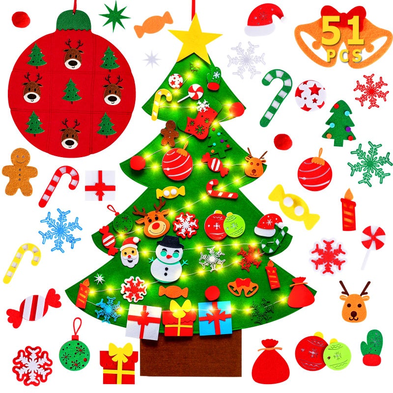 Max Fun DIY Felt Christmas Tree for Toddlers with 49 Christmas Ornaments + Tic-Tac-Toe Games for Kids Wall Hanging Christmas Decorations Felt Craft Kits for Xmas Party Favors - Image 1